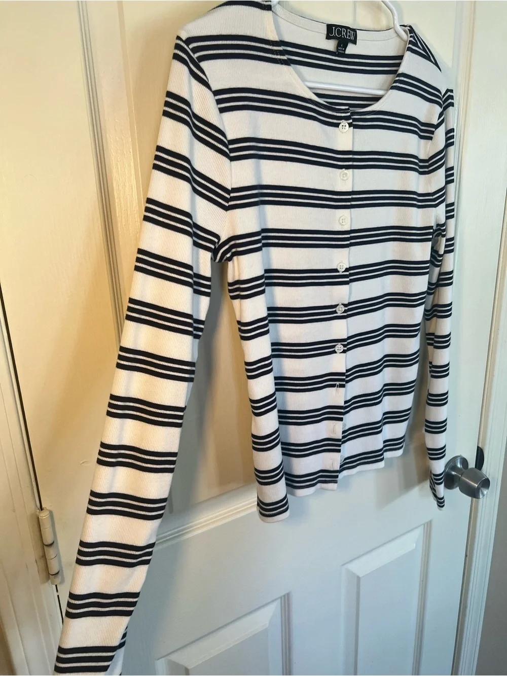 J.Crew Black White Striped Rib Knit Cardigan Top Size Large